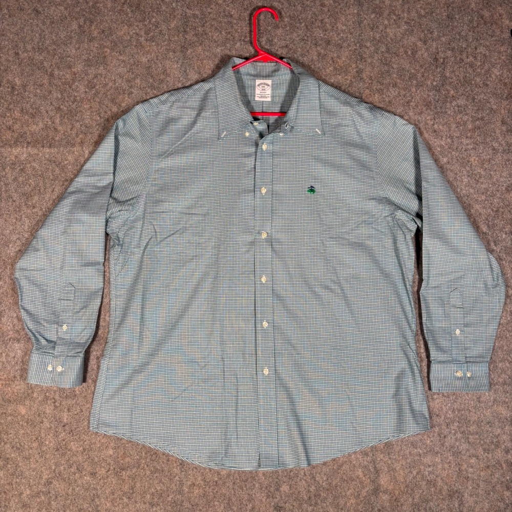 Brooks Brothers Regent Button Down Shirt Mens XXL Blue Green Non-Iron Supima